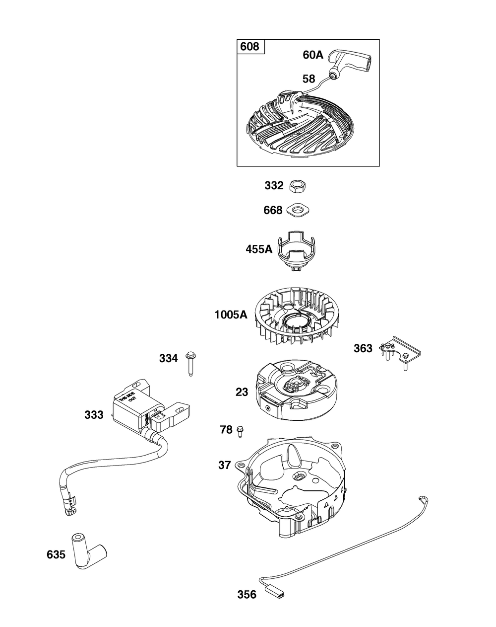 Flywheel, Ignition, And Starter Group Diagram and Parts List for 104M02-0137-H5 100000 - 19Z999 Briggs and Stratton Engine
